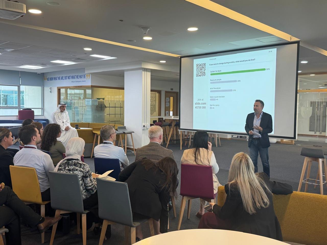 A presentation during the crisis-leadership engagement