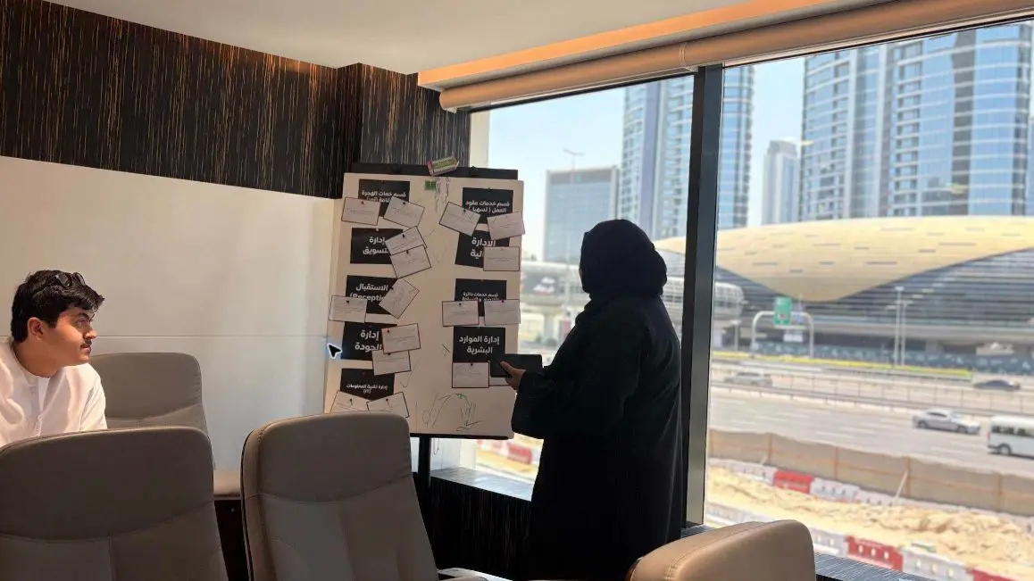 Dubai College of Tourism students taking part in a career-discovery workshop at Falak Tayyeb Platinum